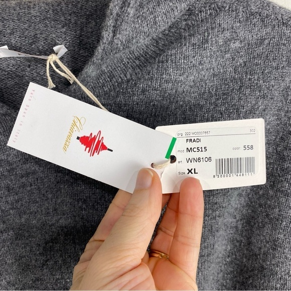 Fradi 100% Virgin‎ Wool Super Soft Hooded Pullover Sweatshirt Gray Size XL (NWT) - Picture 3 of 5